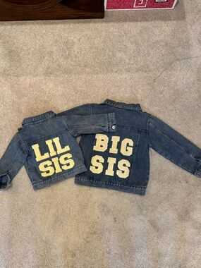 Girls' Blue Denim 'Big Sis / Lil Sis' Matching Jacket Set (6-12 mo. & 4-5 years)